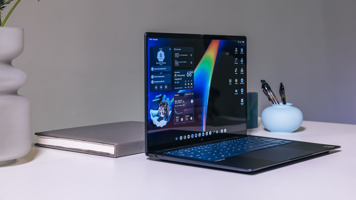 a googlebook laptop on display